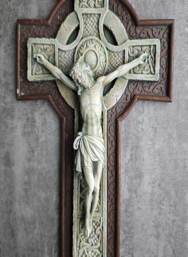 BC BUILDCLASSIC BC Catholic Crucifix Wall Cross, Celtic style, Garden Cross, Religious Gift, Wood Stone Carve Looking, 12”H Hand Painted by Buildclassic - Image 2